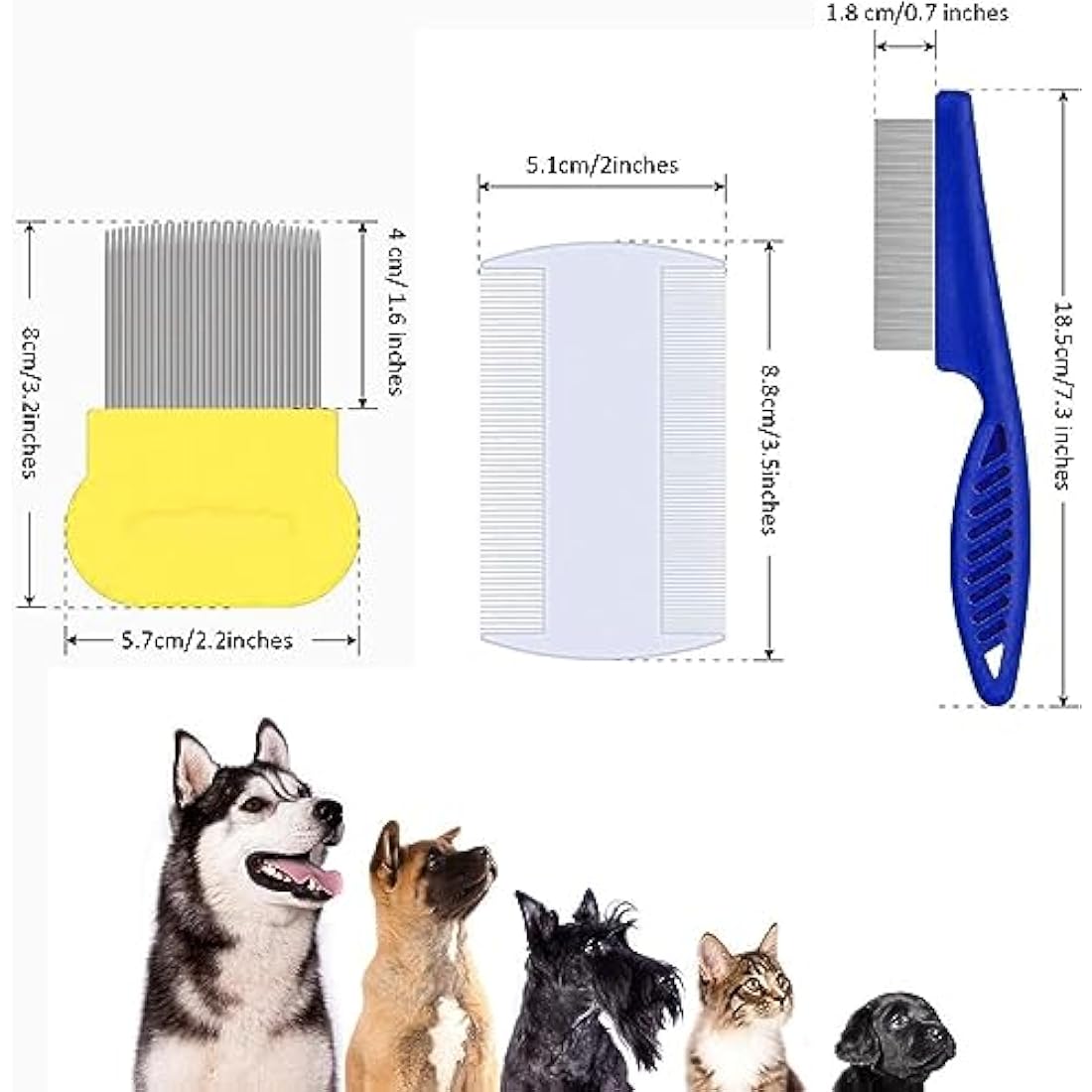 AOSEA 6-Piece Flea Comb Set for Cats and Dogs – Stainless Steel Grooming Kit