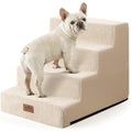COZY KISS 4-Tier Wide Foam Dog Stairs – Non-Slip Pet Steps for Beds, Beige