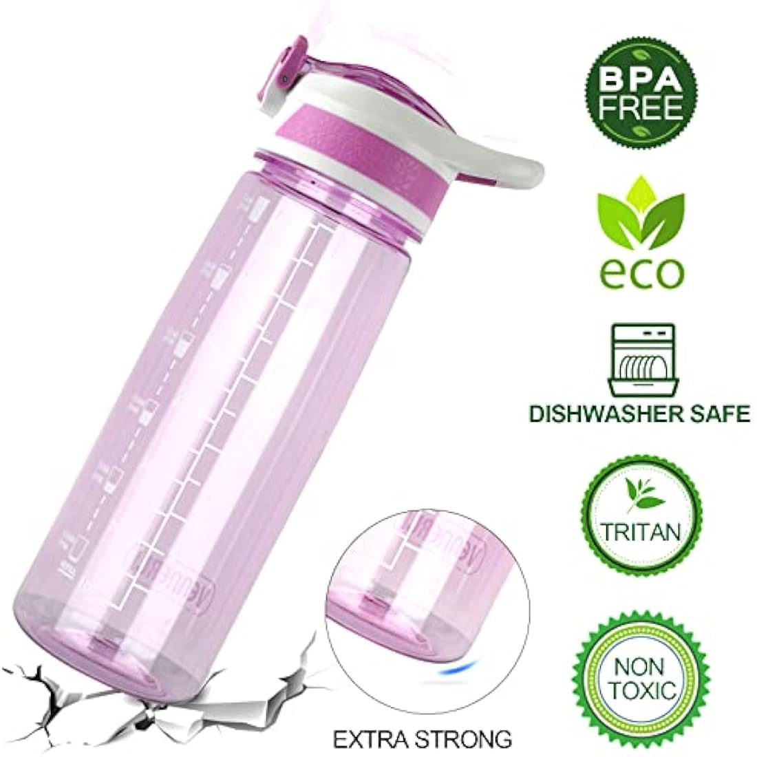 VENNERLI 800ml Tritan Sports Water Bottle with Straw and Time Marking