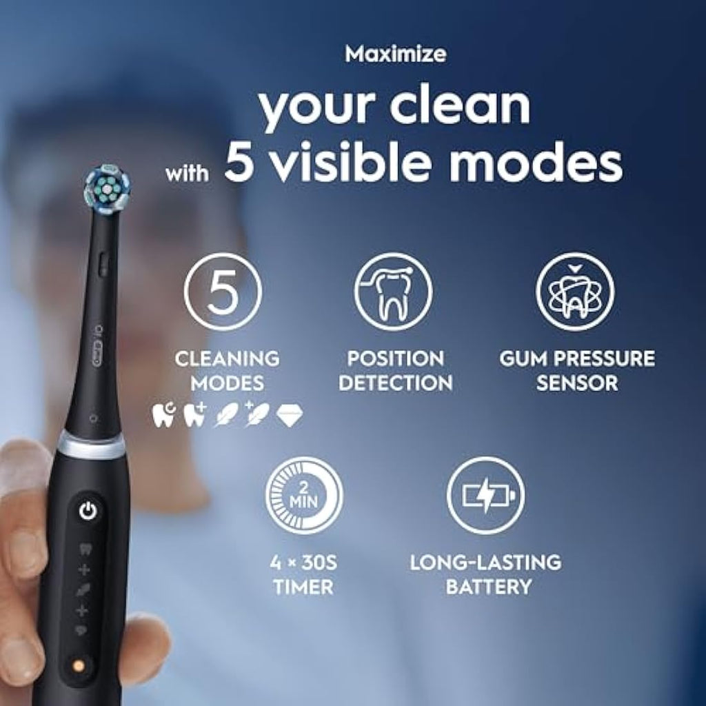 Oral-B iO5 Electric Toothbrush - Smart A.I. Cleaning & Travel Case, Black