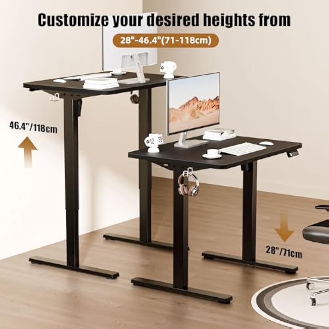ERGOMAKER Electric Standing Desk - 80x60cm Sit Stand Desk, Black Frame