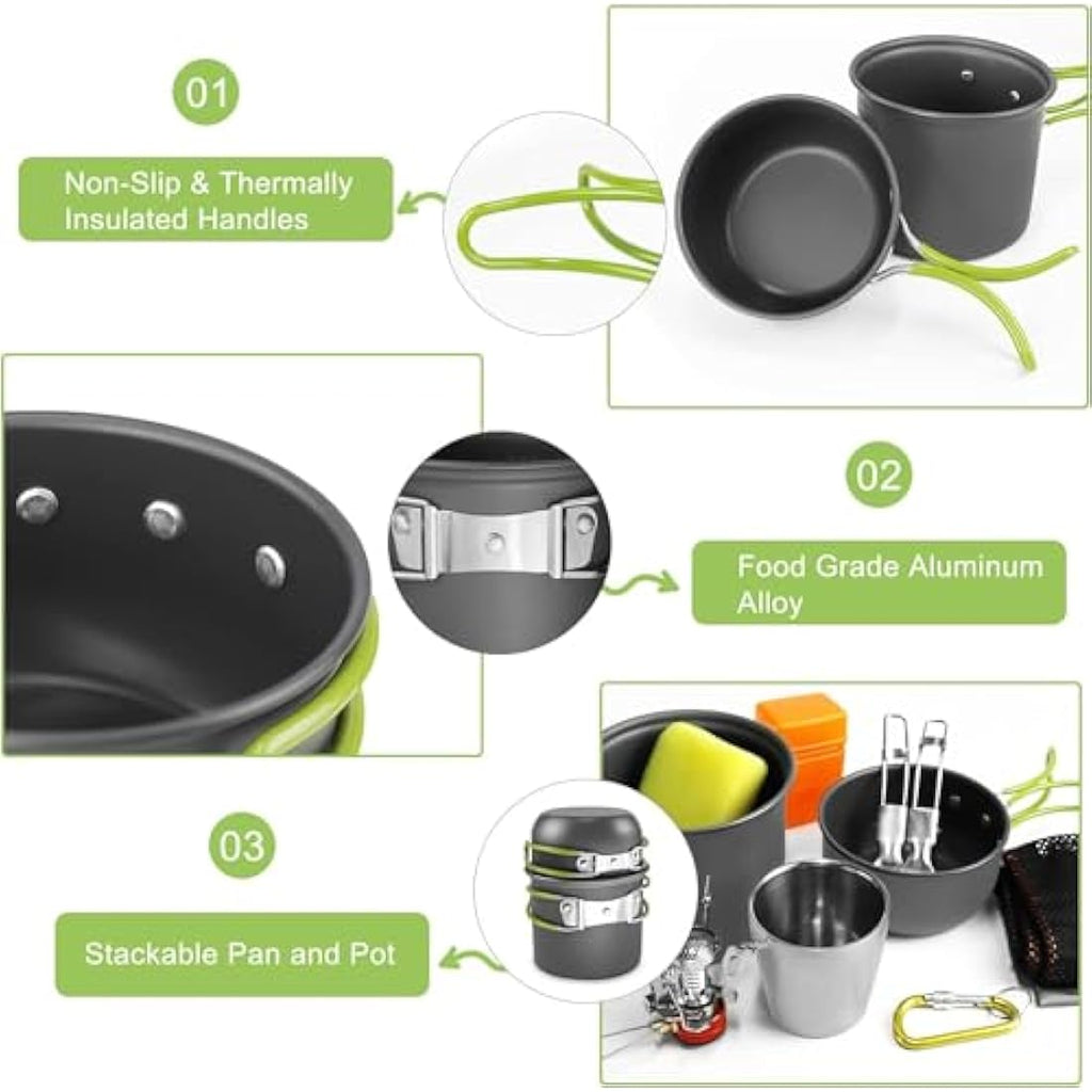 AUTOPkio 12-Piece Camping Cookware Set with Portable Gas Stove