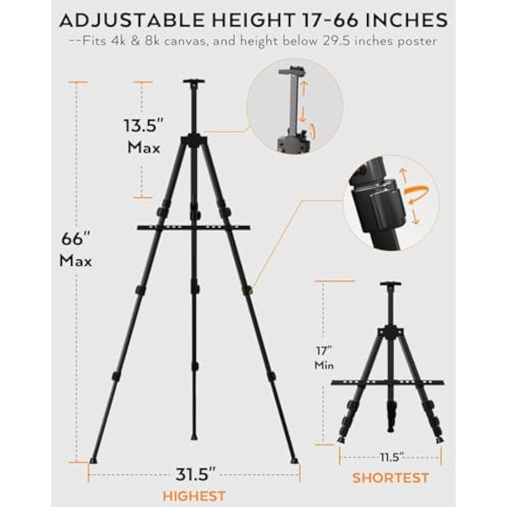 Nicpro 2-Pack Adjustable Aluminum Artist Easel Stand for Floor & Tabletop