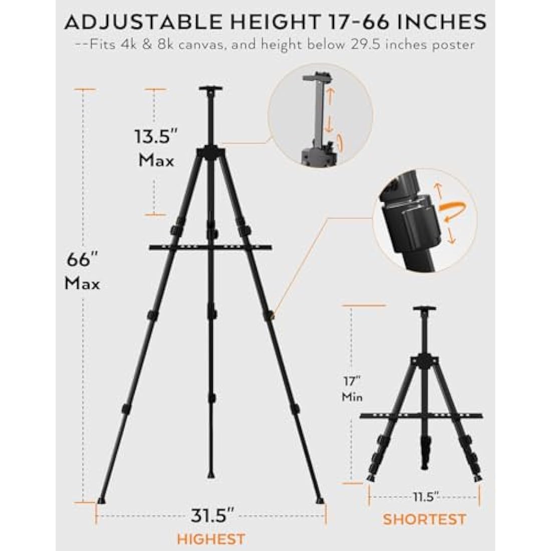 Nicpro 2-Pack Adjustable Aluminum Artist Easel Stand for Floor & Tabletop