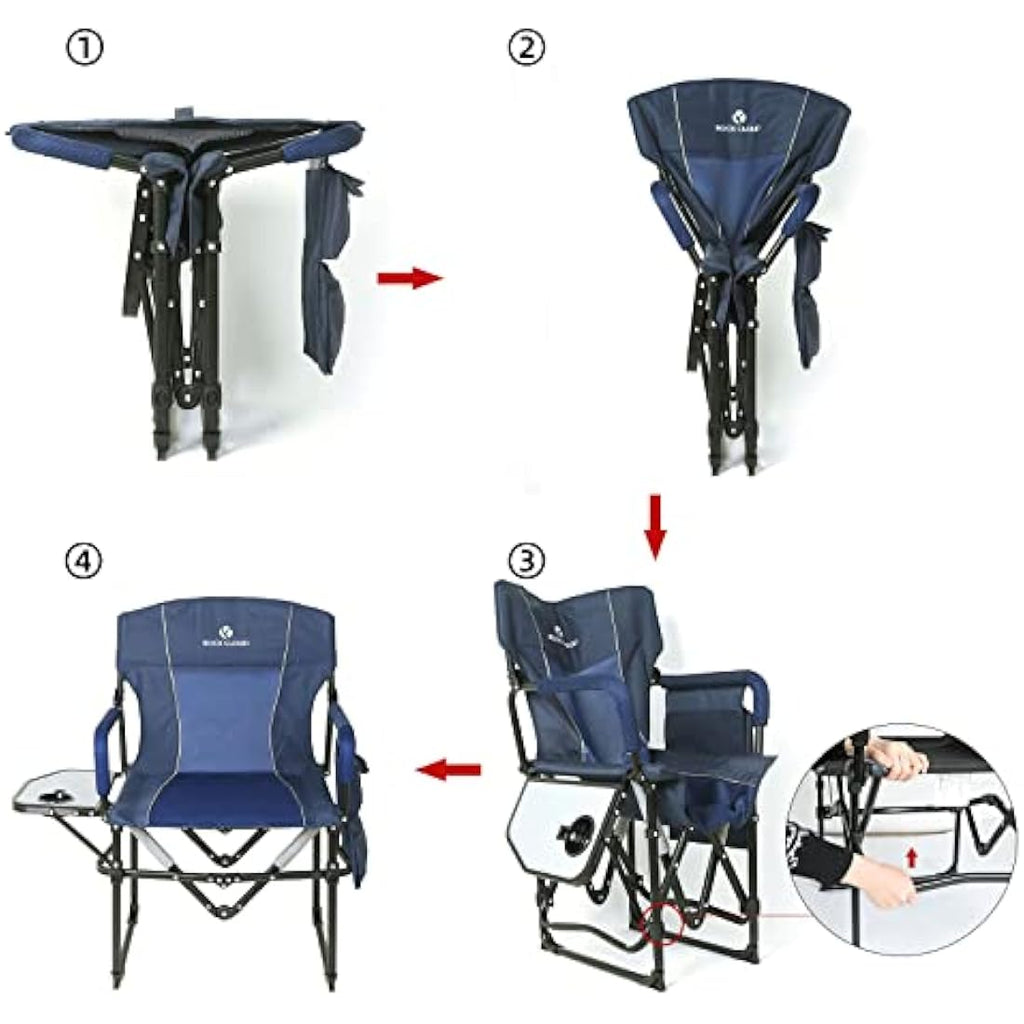 ROCK CLOUD Folding Camping Chair with Side Table – Heavy Duty Steel