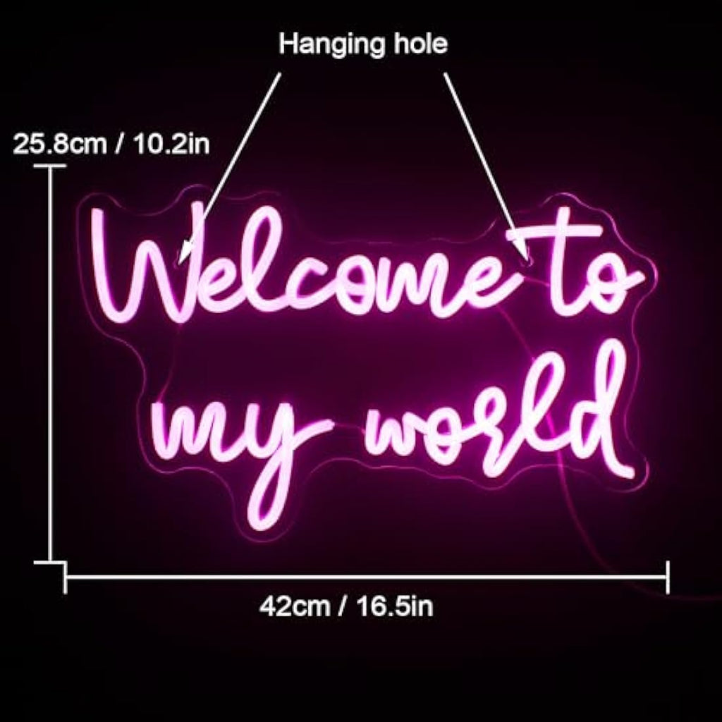 LUCUNSTAR Welcome To My World Neon Sign – Pink LED Wall Decor for Bedroom