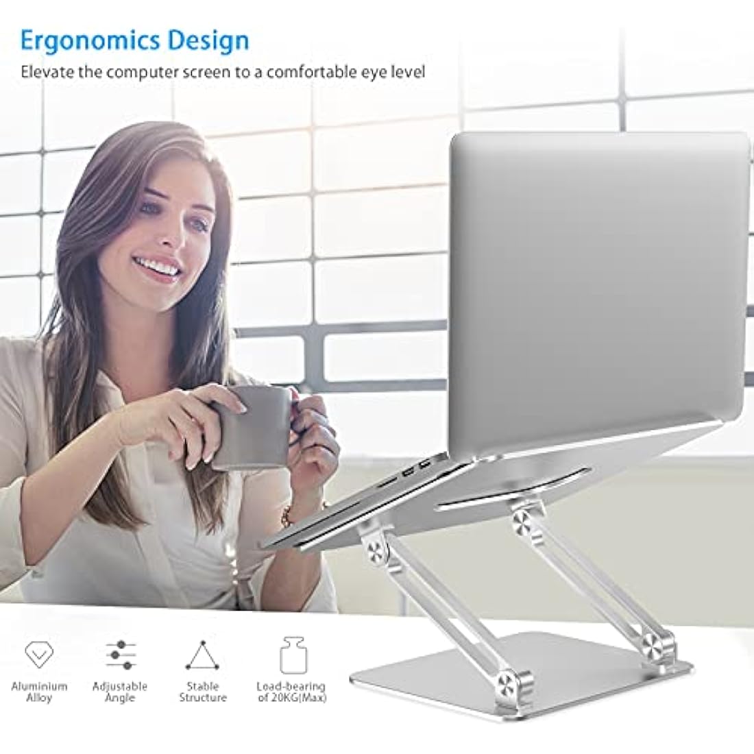 BoYata Laptop Stand – Adjustable Aluminum Ergonomic Riser, Silver