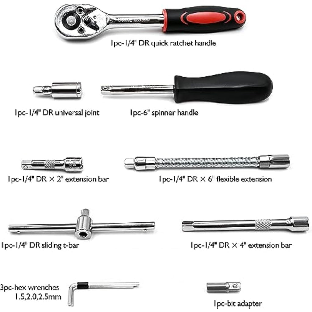 46-Piece 1/4" Drive Socket Set – Chrome Vanadium Tool Kit