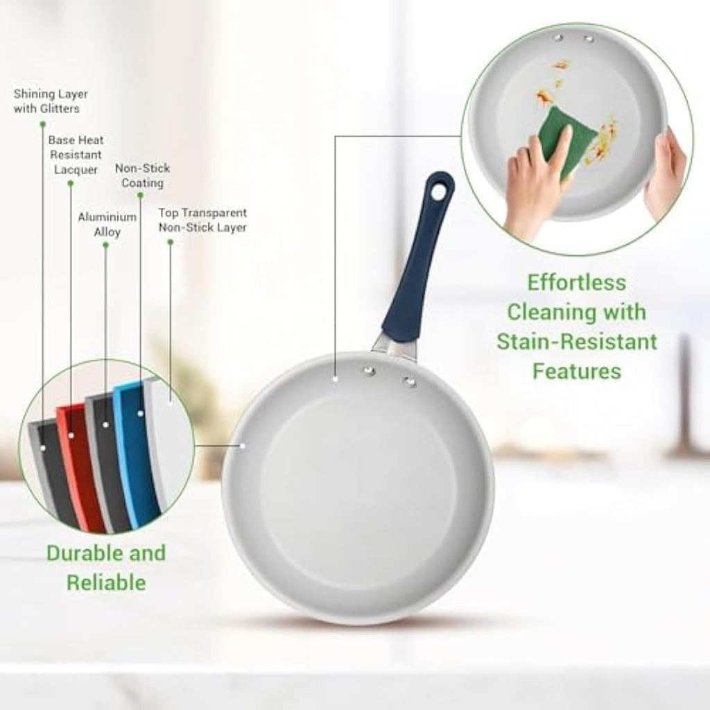 NutriChef 14-Piece Ceramic Non-Stick Cookware Set – Blue Induction Pots