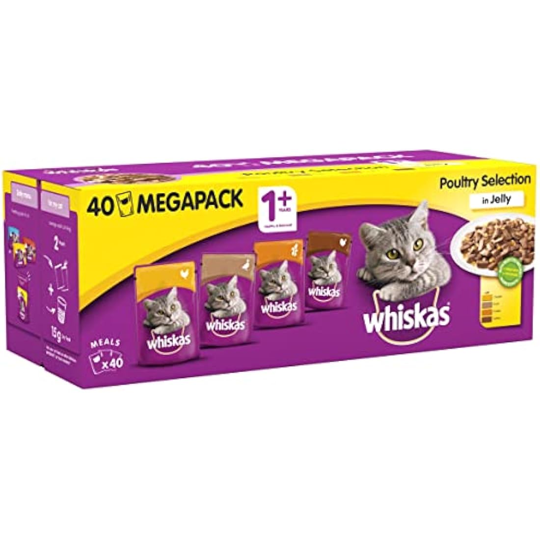 Whiskas Adult Wet Cat Food Poultry Selection in Jelly - 40 x 100g Pouches