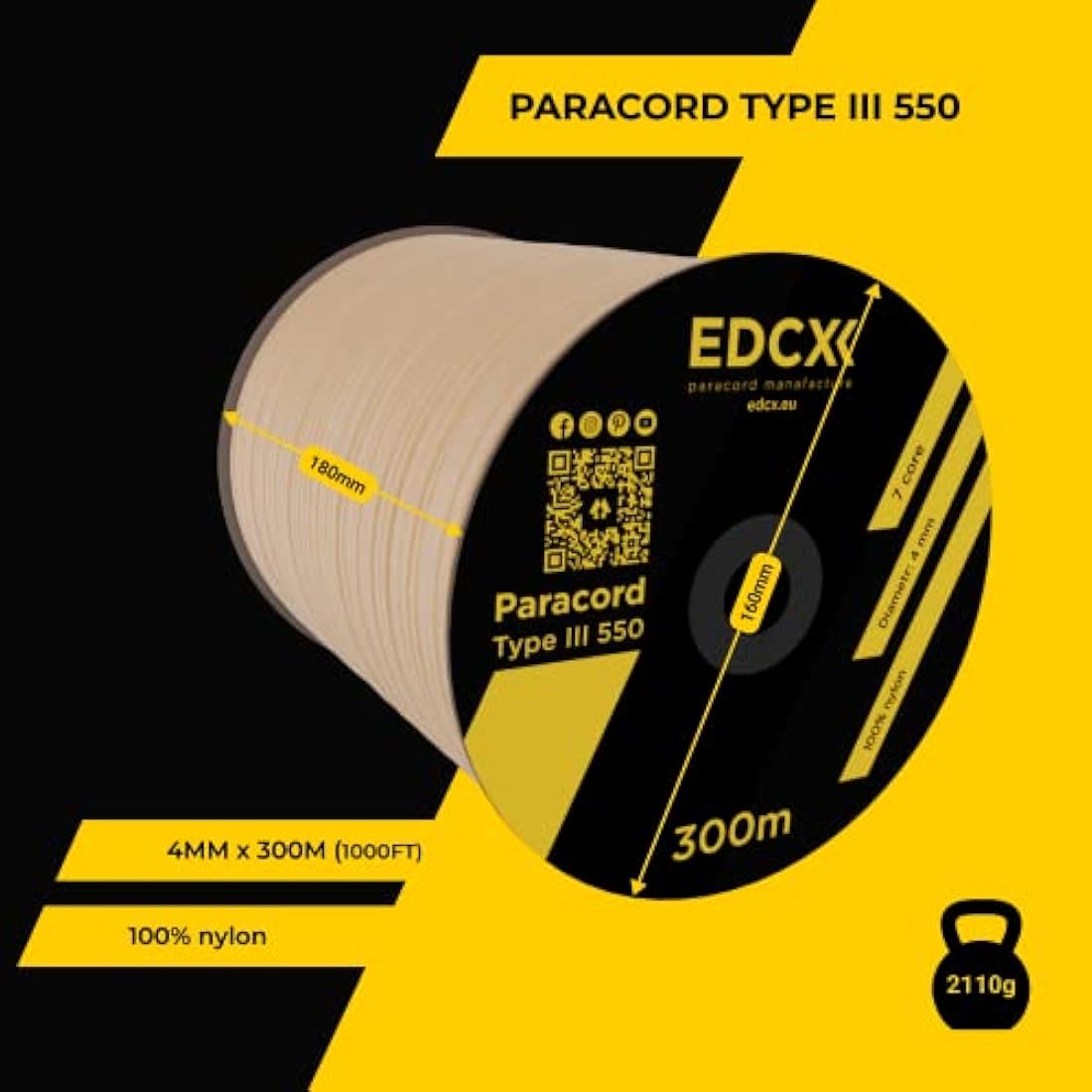 EdcX 550 Paracord Type III – 4mm Nylon Rope for DIY and Camping