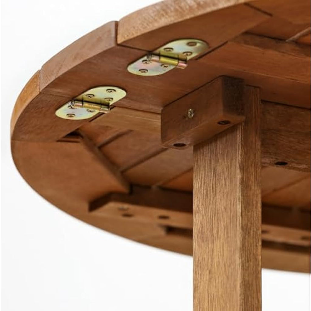 Furinno Tioman Hardwood Gateleg Round Patio Table – Teak Oil Finish