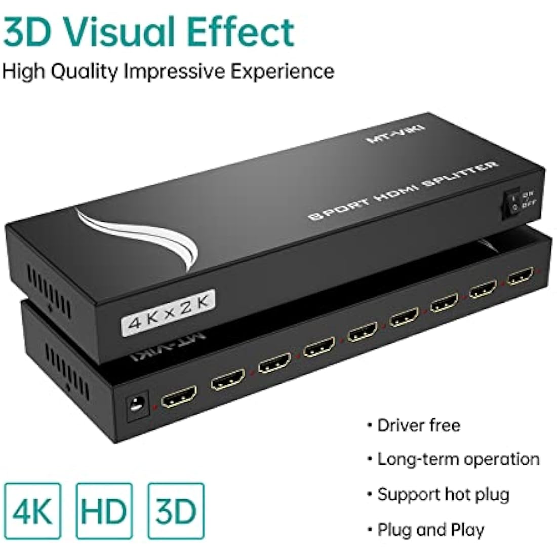 MT-VIKI 4K HDMI Splitter 1 in 8 Out | 8-Port Video Distributor with UK Power