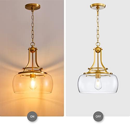 WUZUPS Brushed Gold Industrial Pendant Light | Round Glass Farmhouse Chandelier