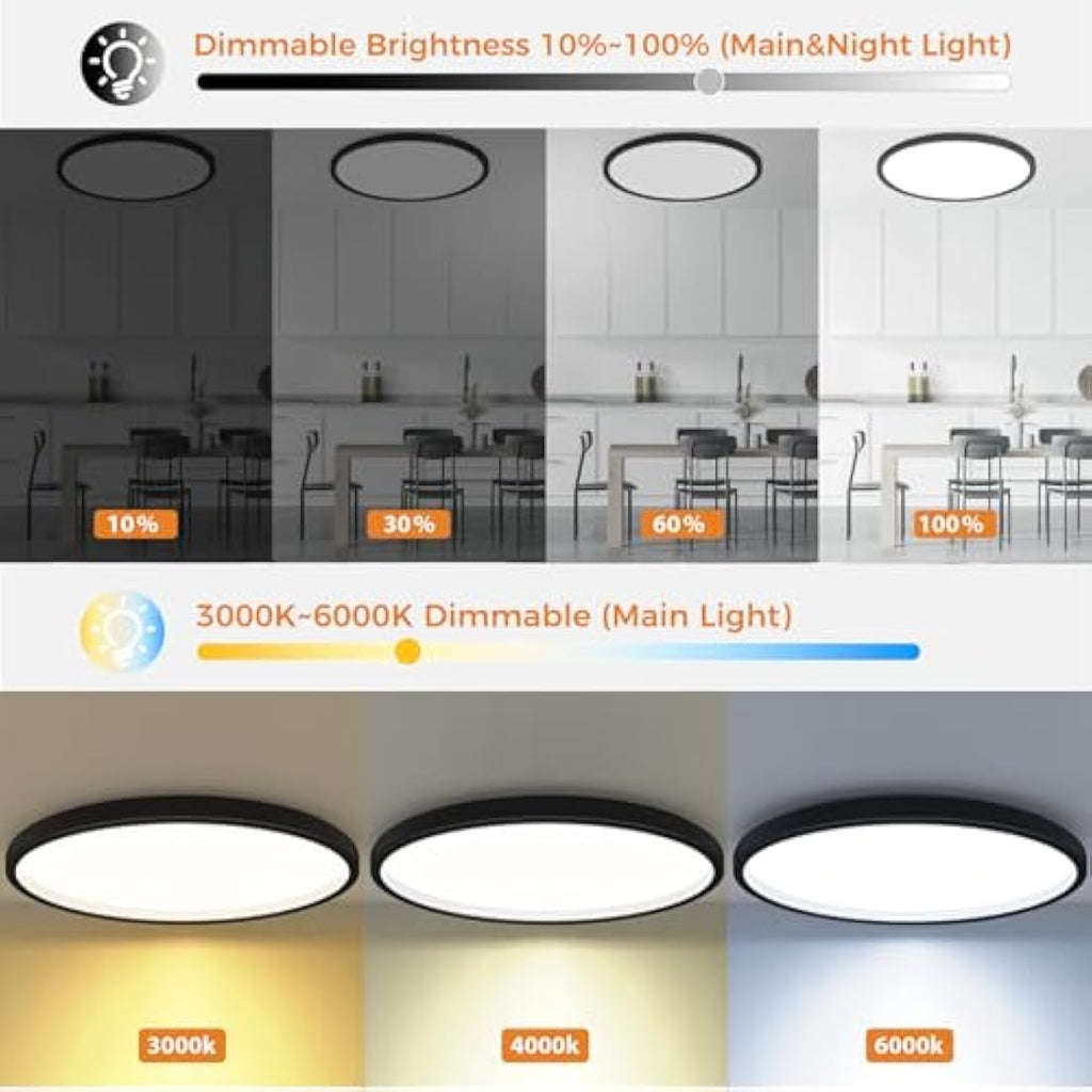 Slochi 36W LED Ceiling Light | 40cm Dimmable Flush Mount with Remote