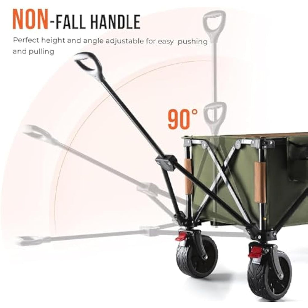 Overmont Heavy Duty Folding Wagon – All-Terrain Beach Trolley, Green