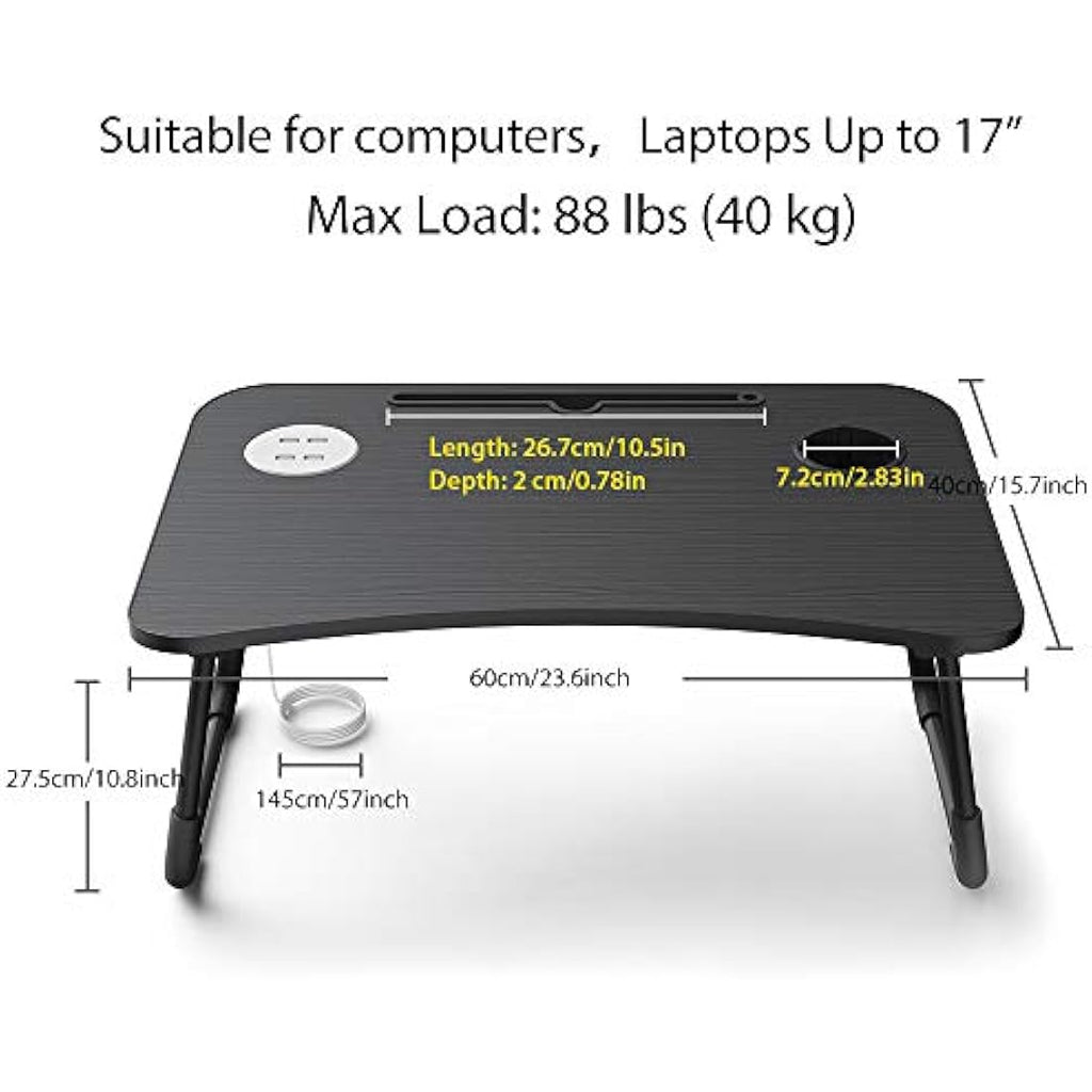 Laptop Bed Tray with USB Ports, Cup Holder & Fan – 23.6 Inch