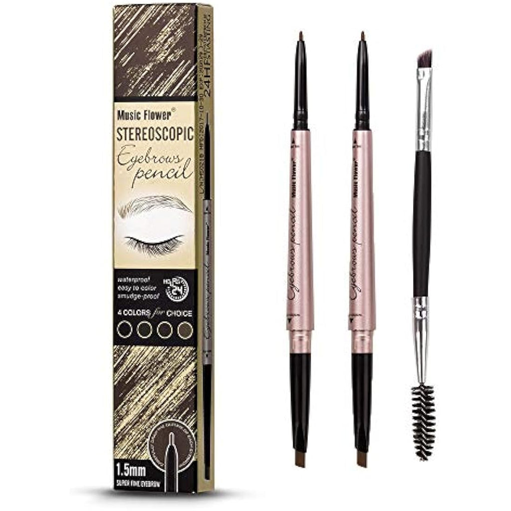 HeyBeauty Double Ended Eyebrow Pencil - Waterproof Brow Pen, Dark Brown