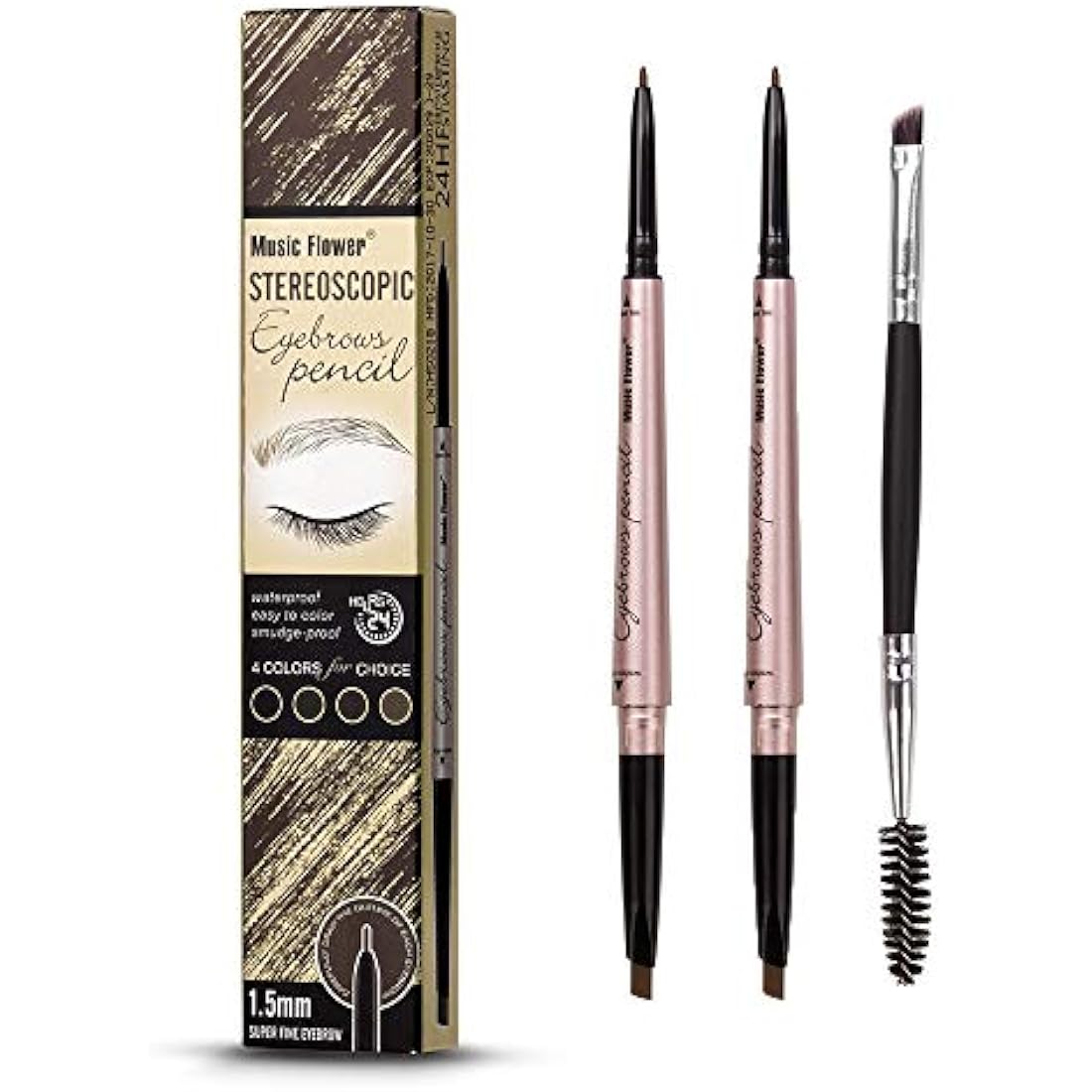 HeyBeauty Double Ended Eyebrow Pencil - Waterproof Brow Pen, Dark Brown