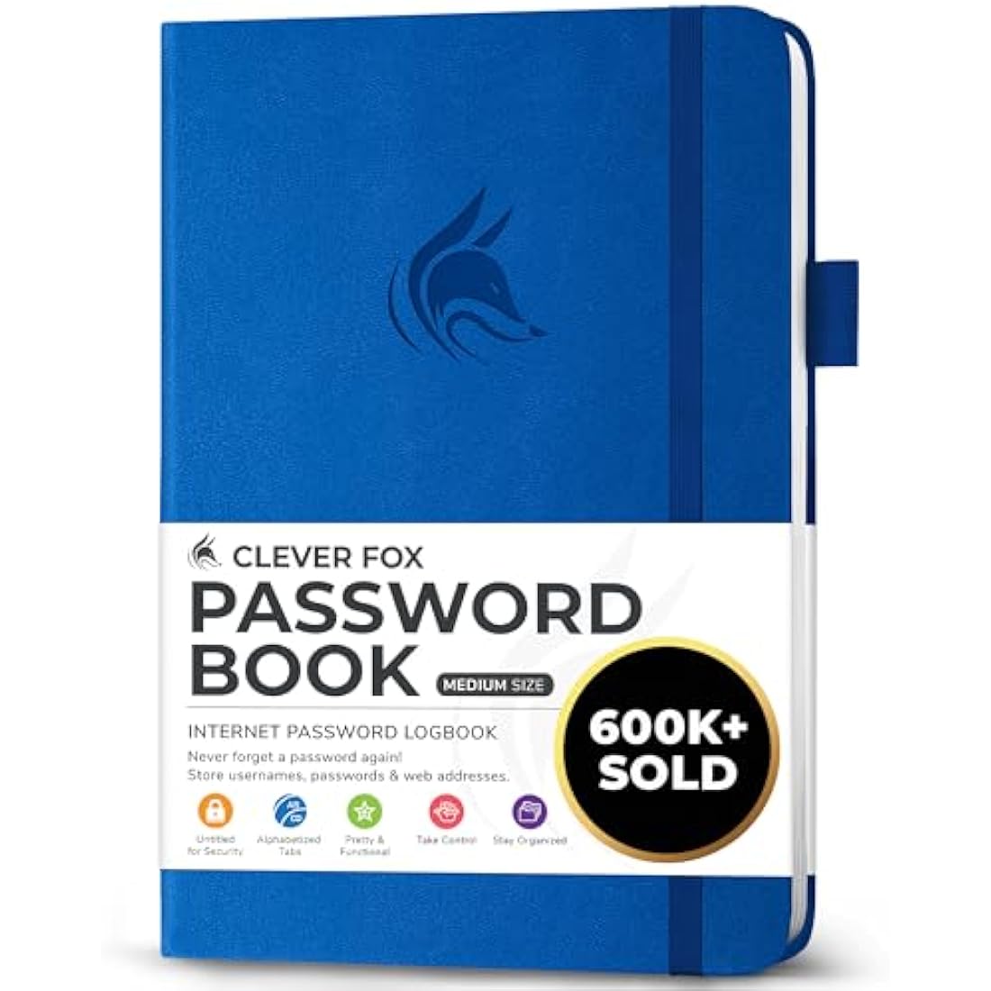 Clever Fox Password Book – Internet Address Logbook with Tabs, Royal Blue