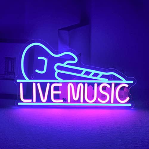 Live Music Neon Sign – Blue & Pink Guitar LED Wall Decor