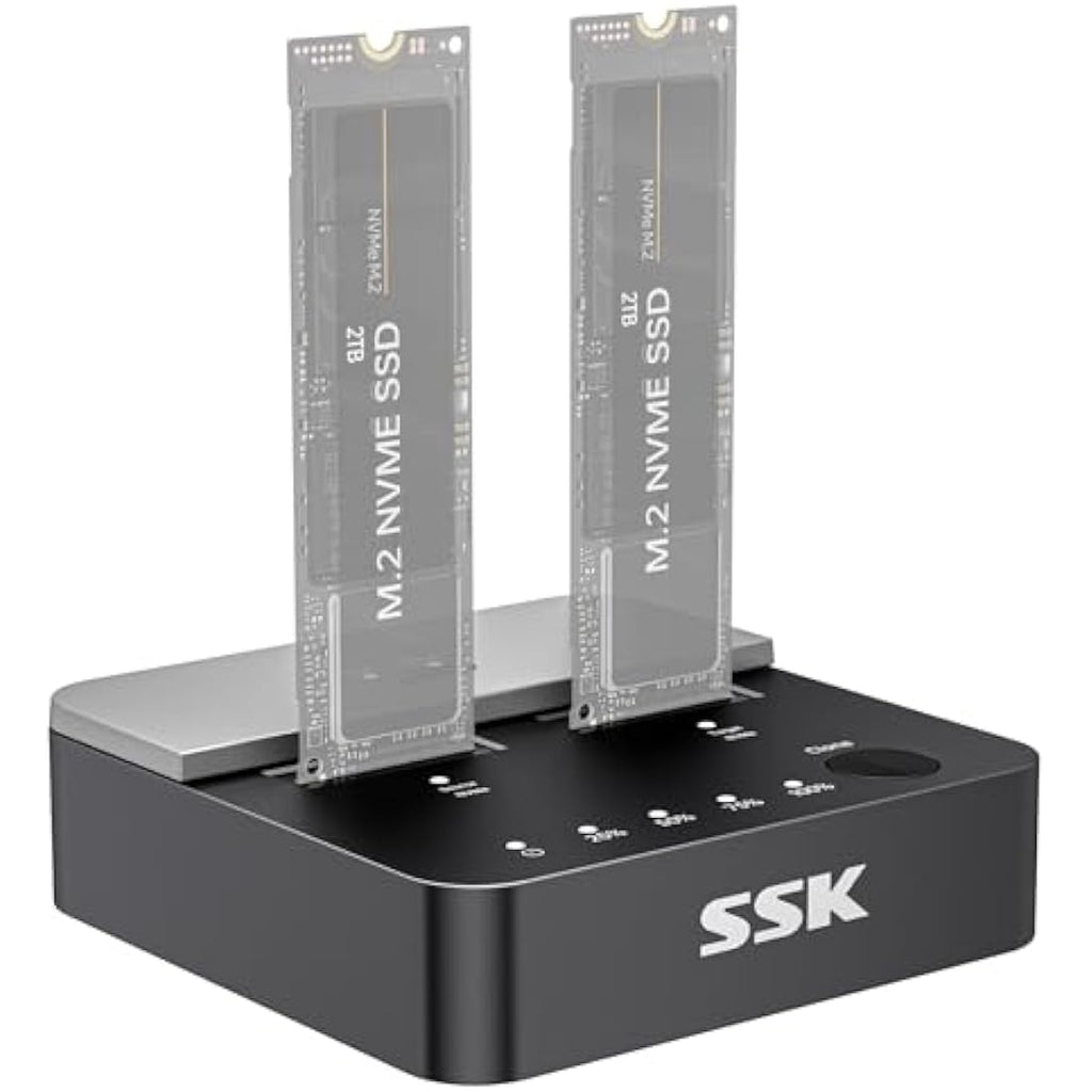 SSK Dual Bay M.2 NVMe SSD Cloner | 20Gbps USB 3.2 Gen 2x2 Docking Station