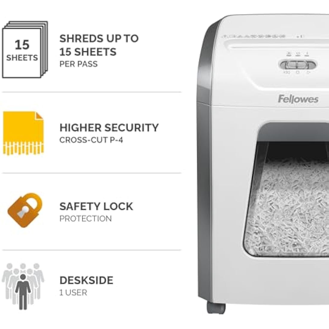 Fellowes Powershred 15C Cross-Cut Paper Shredder | P4 Security | White