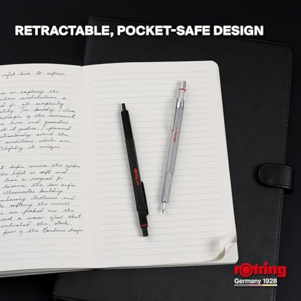 rOtring 600 Gel Pen | 0.5mm Black Ink | Black Metal Body Refillable Pen