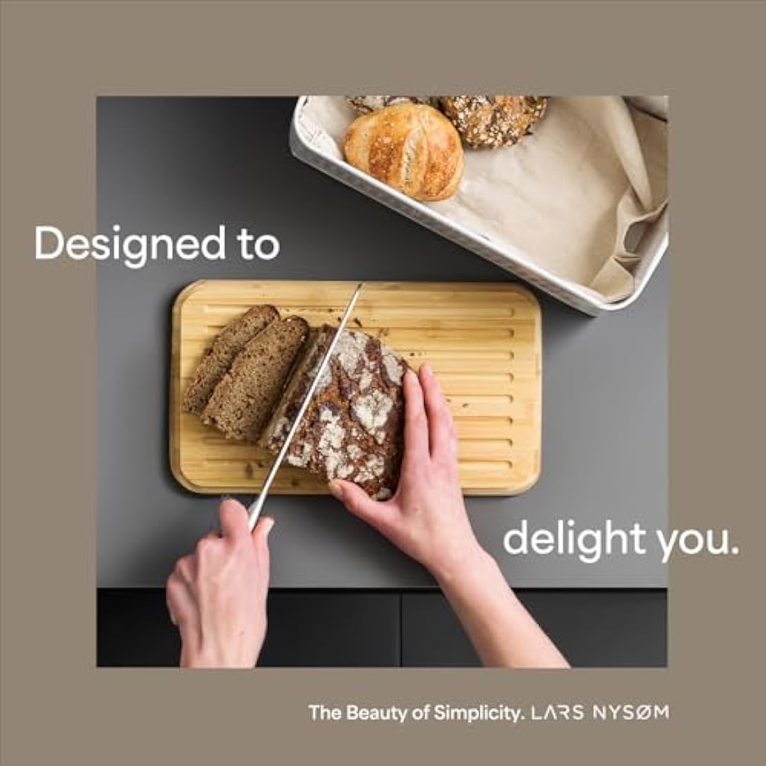 LARS NYSØM Metal Bread Bin with Bamboo Cutting Board Lid - Pure White