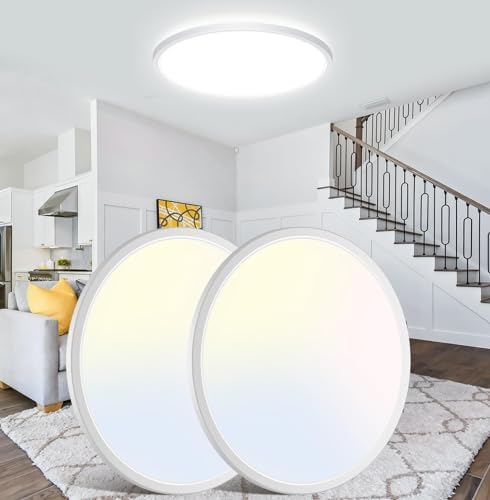 Libtit 24W LED Flush Mount Ceiling Light | 3-Color Ultra-Slim 2-Pack