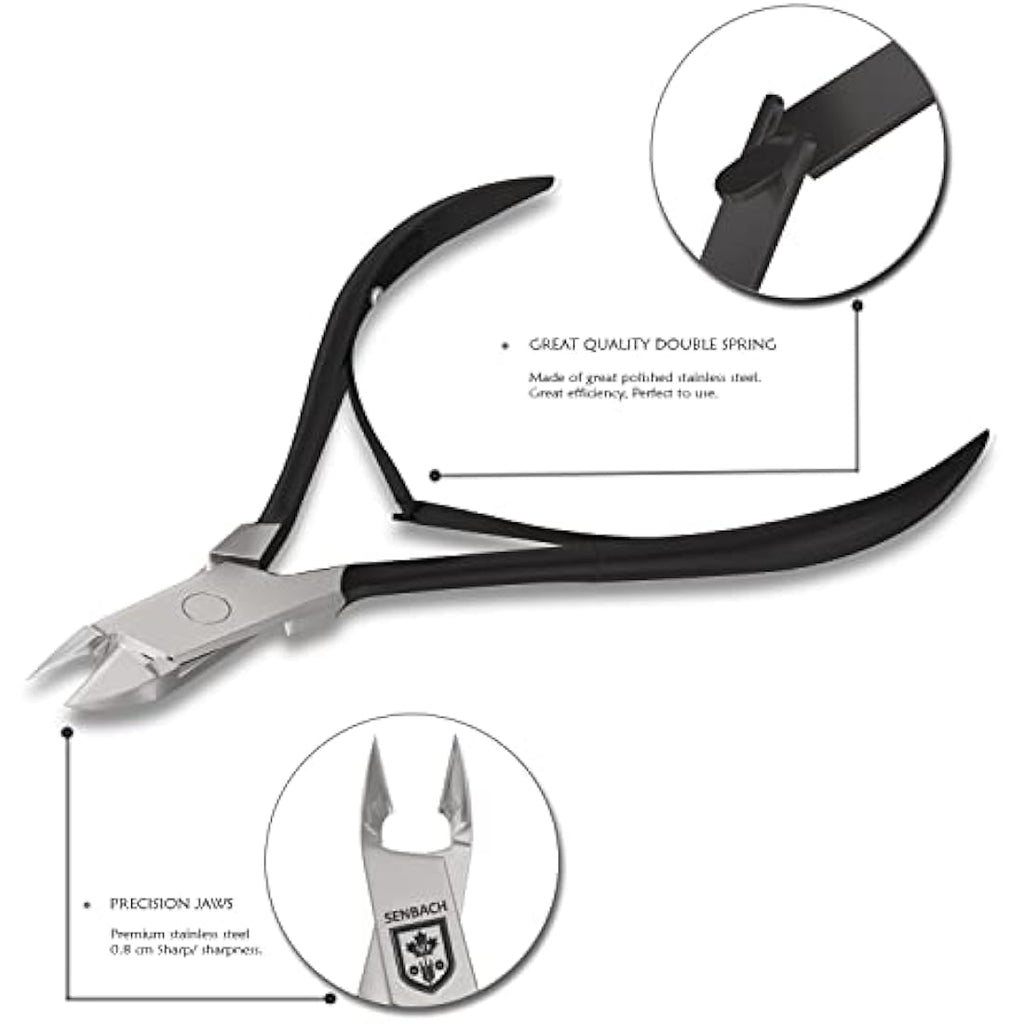 SENBACH Professional Cuticle Trimmer – Stainless Steel Nipper (Black)
