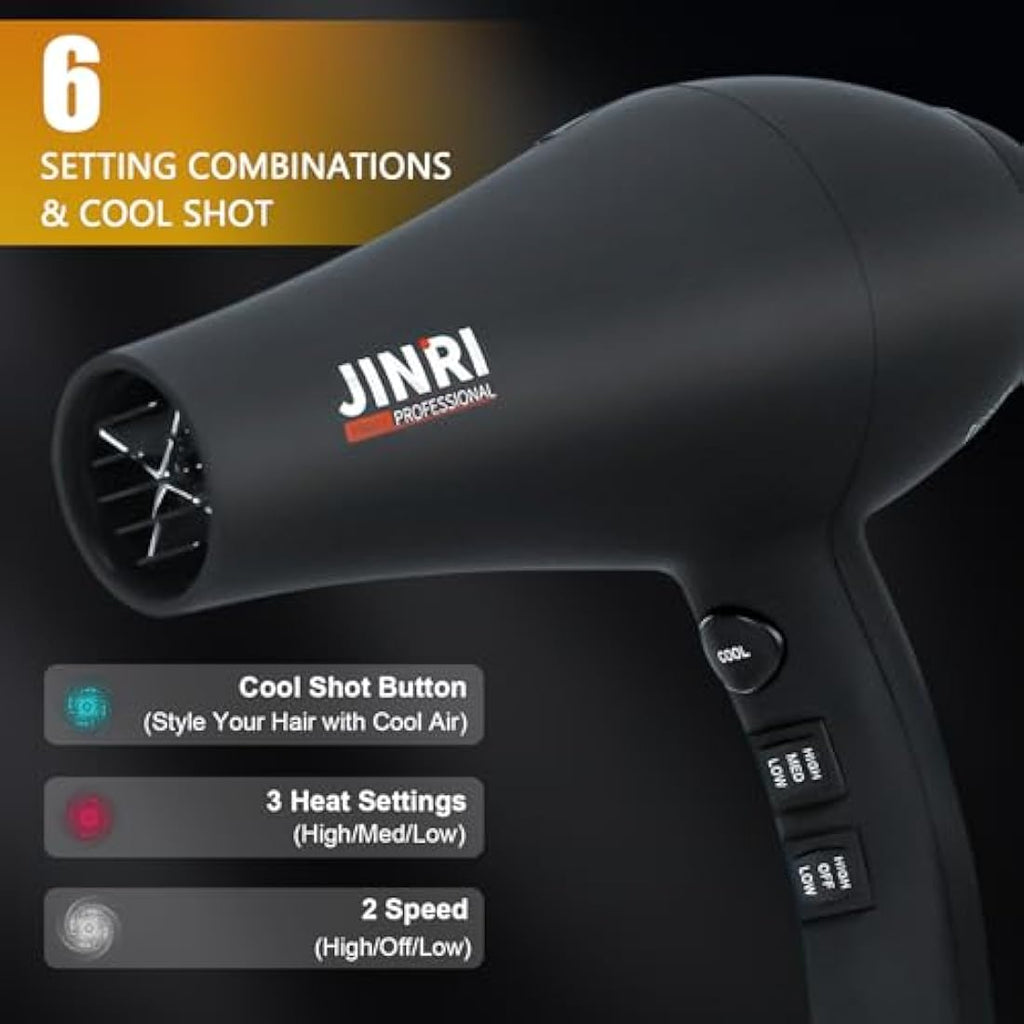 JINRI 2400W Professional Ionic Hair Dryer with Diffuser and Concentrator