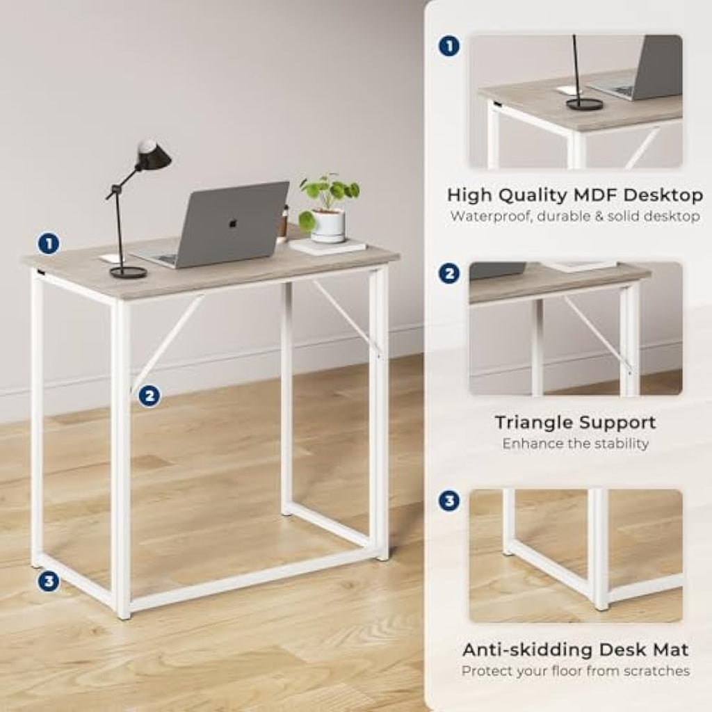 Dripex Folding Computer Desk – Small Space-Saving Writing Table, Oak