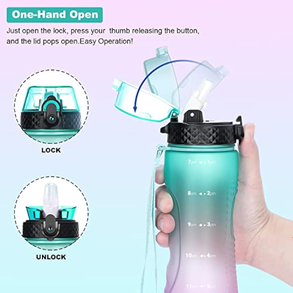 Oldley 750ml Tritan Water Bottle with Straw | Leakproof Time Markings