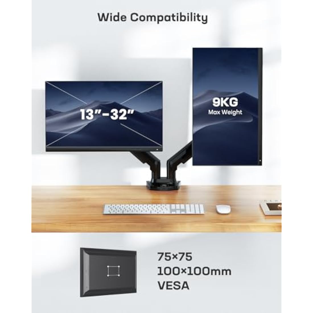 HUANUO Dual Monitor Arm – Adjustable Desk Mount for 13-32 Inch Screens