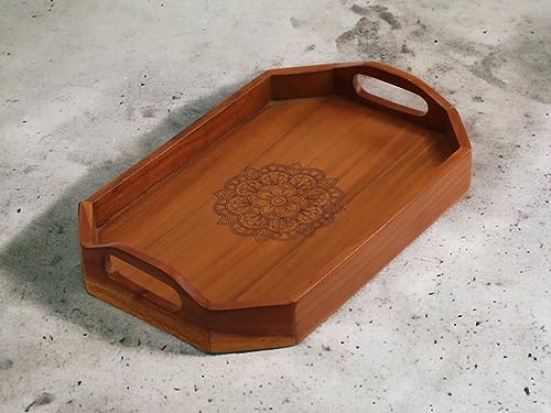 Vesta Homes Handcrafted Acacia Wood Serving Tray - Brown, 40x27x8 cm