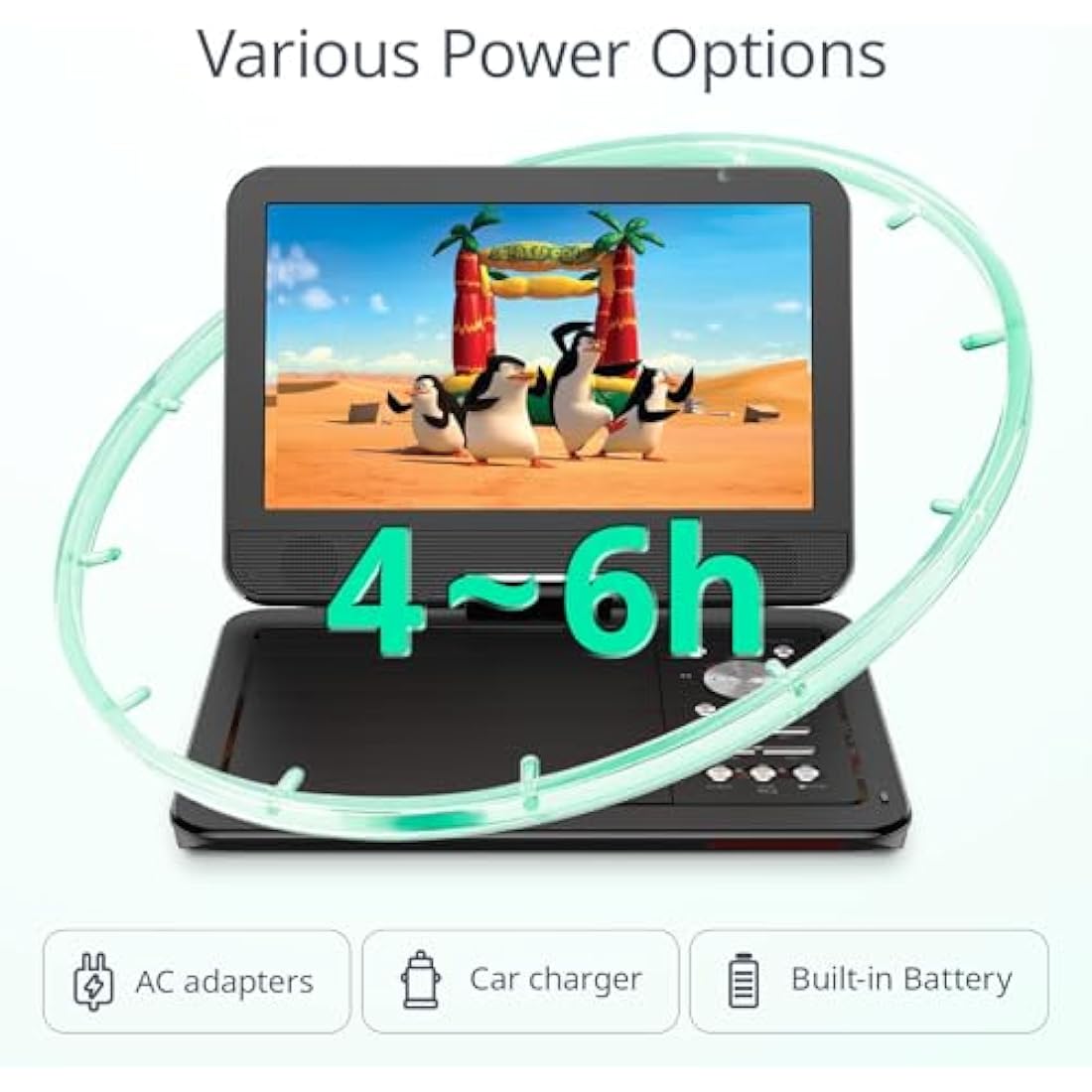 YOTON 10.5" Portable DVD Player – HD Swivel Screen & Rechargeable Battery