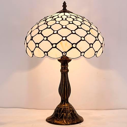 Werfactory Tiffany Table Lamp | 12" Amber Stained Glass Bedside Light
