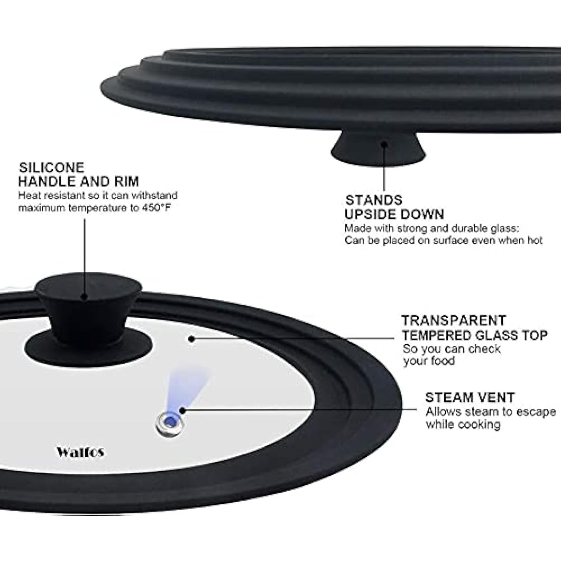 Walfos Universal Pot Lid Set | Tempered Glass & Silicone | 2-Piece