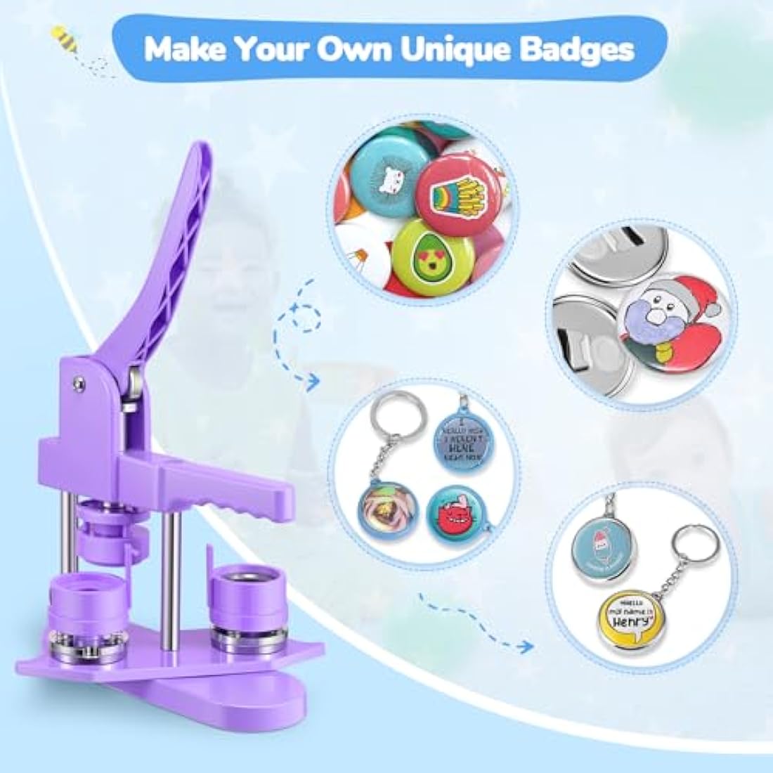 DOYFAY Button Maker Machine - 3-in-1 DIY Badge Press Kit with 3 Molds