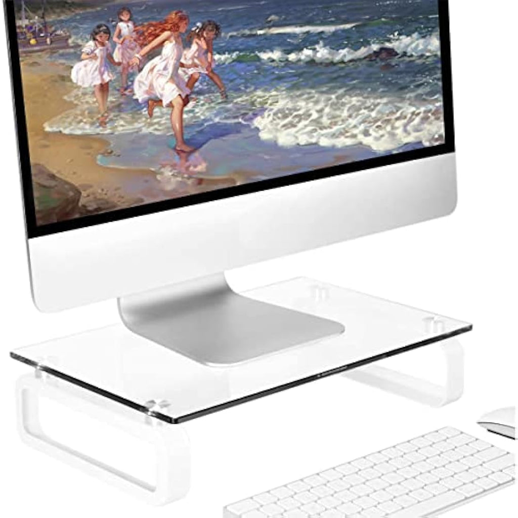 Hemudu Tempered Glass Monitor Stand Riser – Clear Desktop Laptop Stand
