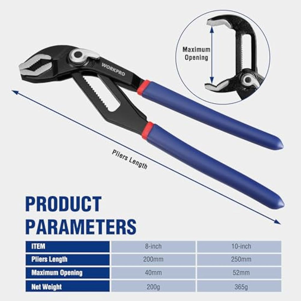 WORKPRO Water Pump Pliers Set – 2-Piece Quick Change Plumbing Grips