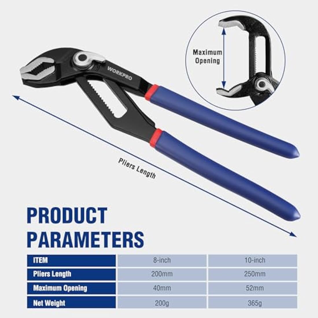 WORKPRO Water Pump Pliers Set – 2-Piece Quick Change Plumbing Grips
