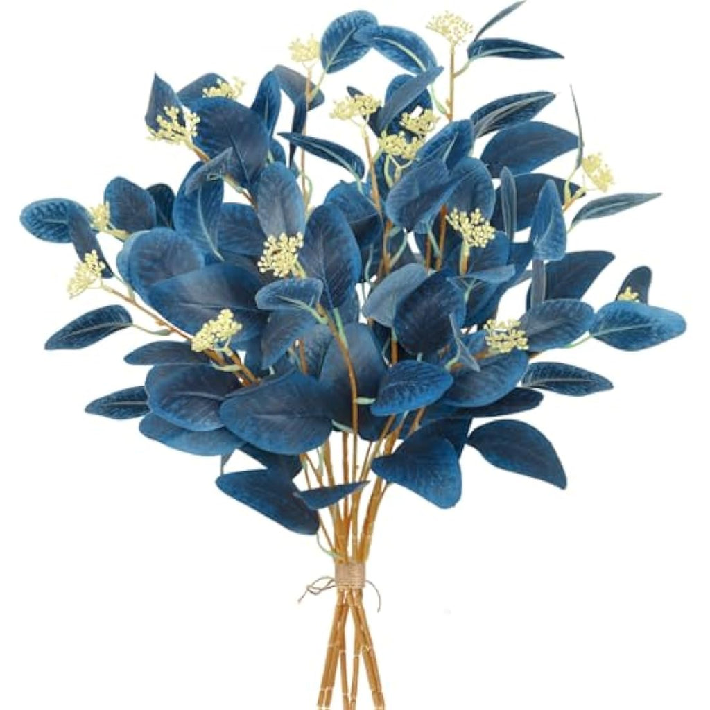 6Pcs Blue Artificial Eucalyptus Stems with Seeds – 19.7"