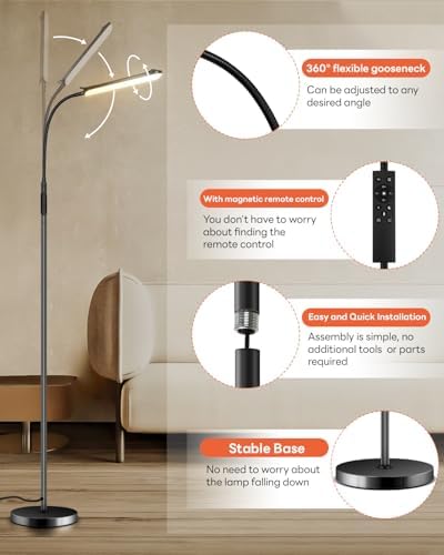 VARICART LED Floor Lamp | 18W Dimmable Standing Light with Remote Control