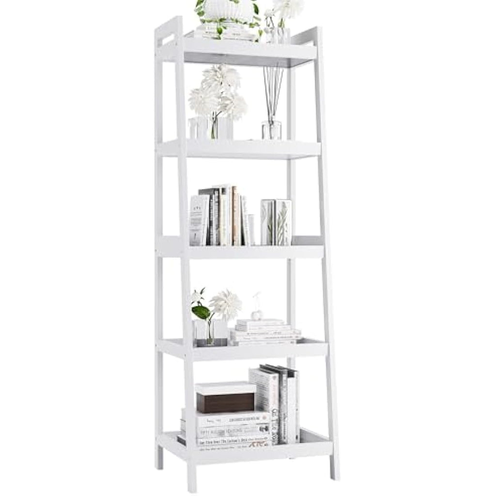 5-Tier Bamboo Ladder Bookshelf | Tall Narrow Display Shelf