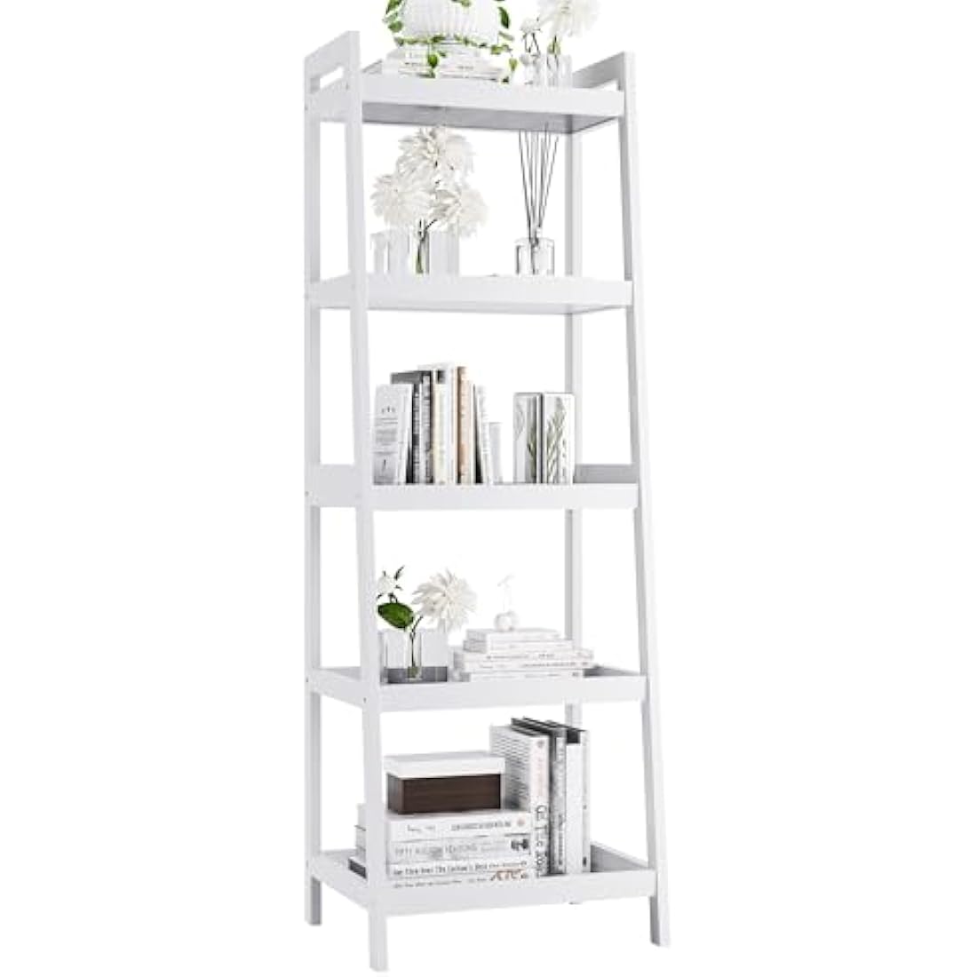 5-Tier Bamboo Ladder Bookshelf | Tall Narrow Display Shelf