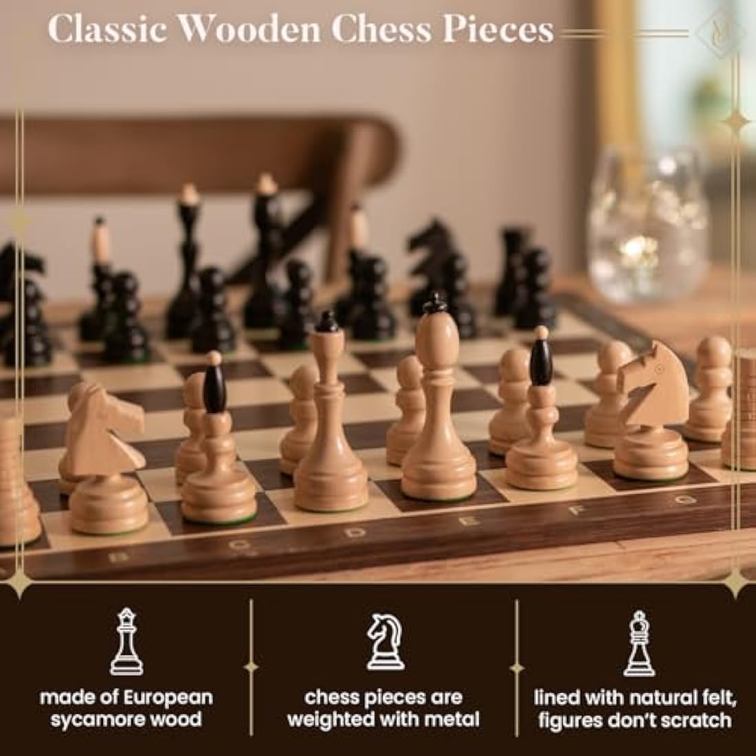 Tournament Chess Pieces – Handmade Sycamore Wood Figures