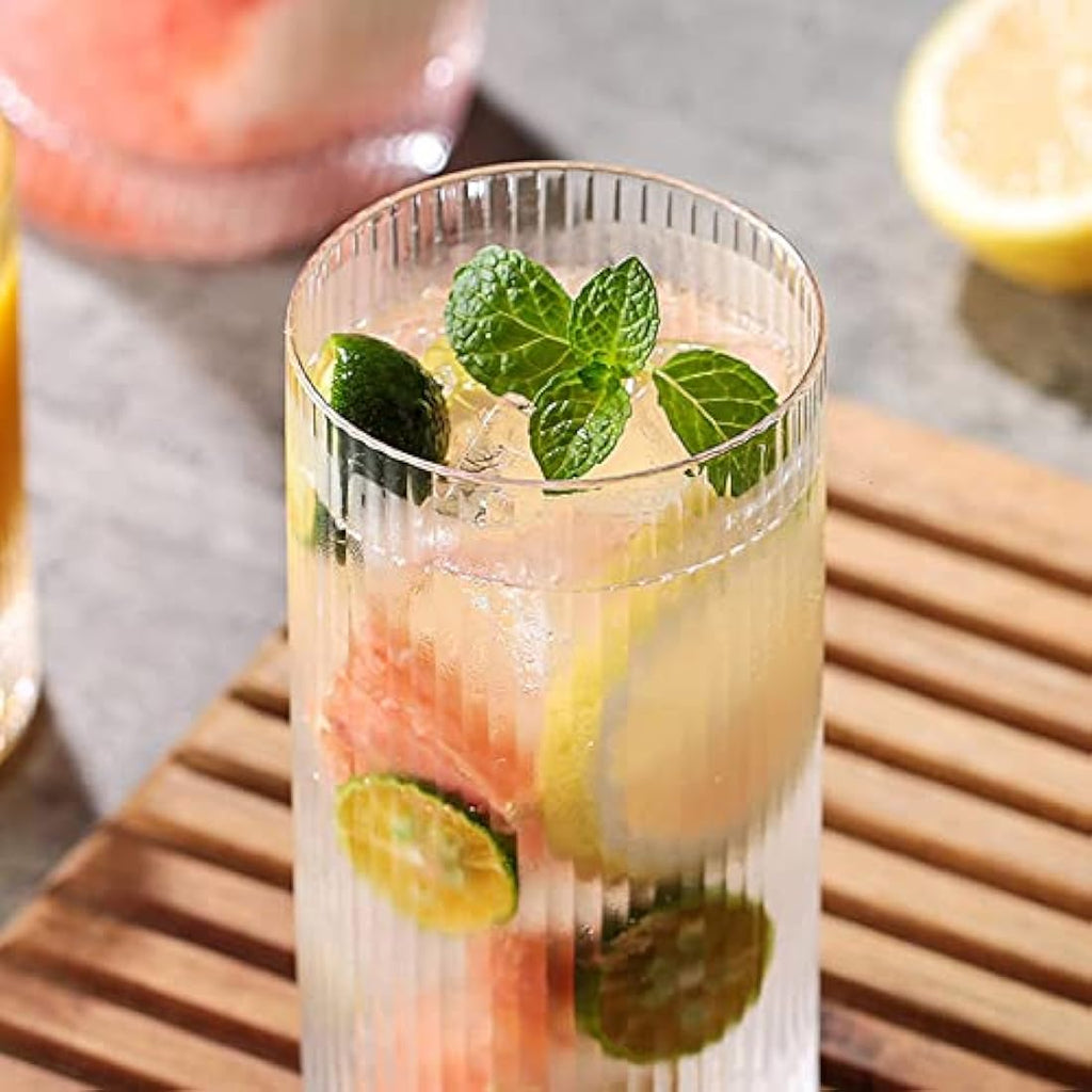 Ribbed Glassware Set – 370ml Origami Style Drinking Glasses