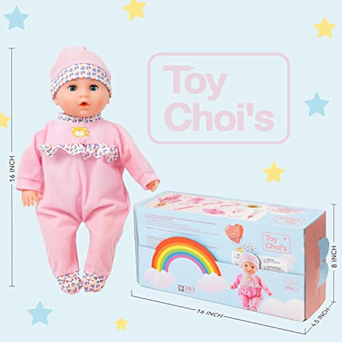 Toy Choi's 16" Talking Baby Doll – Interactive Soft Doll with Accessories
